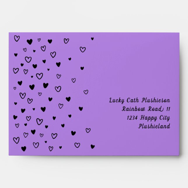 Personalised Kawaii Cute Black Hearts Snail Mail Envelope (Front)