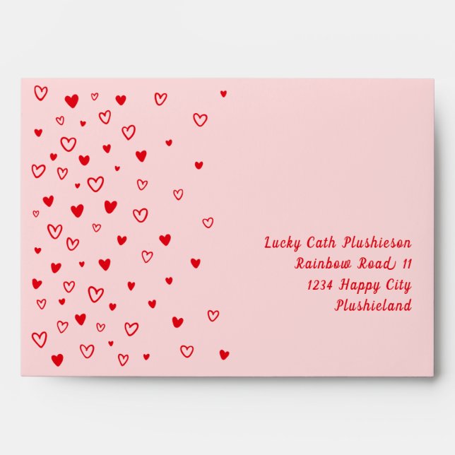 Personalised Kawaii Cute Red Hearts Pastel Address Envelope (Front)