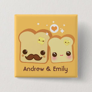Personalised - Kawaii cute toasts couple 15 Cm Square Badge