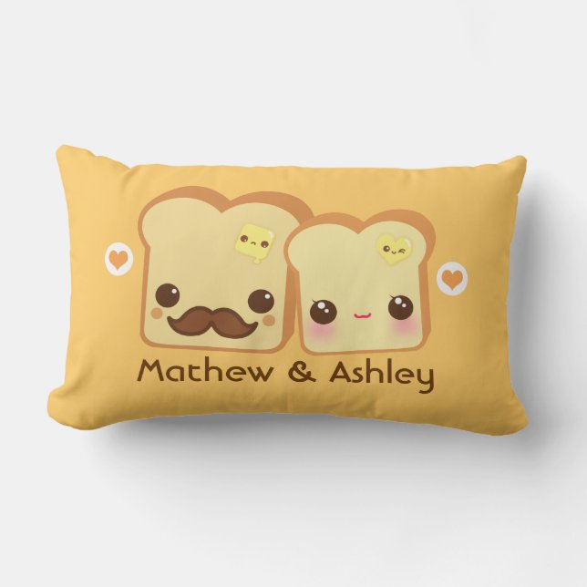 Personalised - Kawaii cute toasts couple Lumbar Cushion (Front)