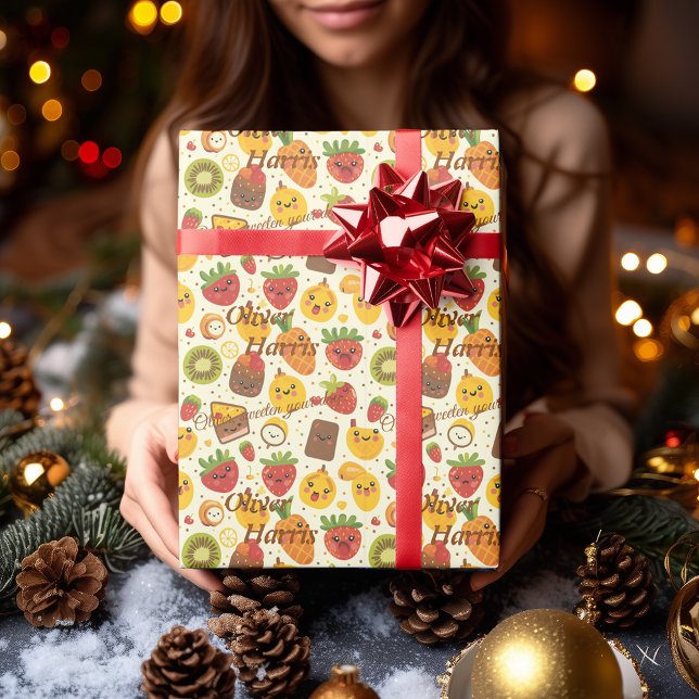 Personalised Kawaii Fruit Fiesta Gift Wrap Kids (Creator Uploaded)