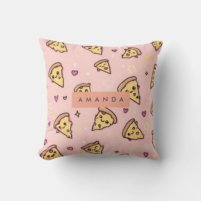 Personalised Kawaii Fun Pizza Slice Pattern Cushion (Front)