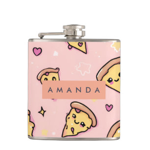 Personalised Kawaii Fun Pizza Slice Pattern Hip Flask