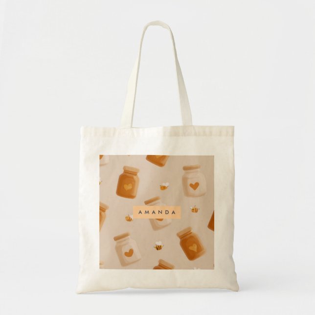Personalised Kawaii Honey Jar Pattern Tote Bag (Front)