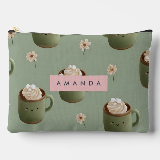 Personalised Kawaii Hot Cocoa Pattern Accessory Pouch (Front)