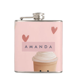 Personalised Kawaii Iced Coffee Pattern Hip Flask