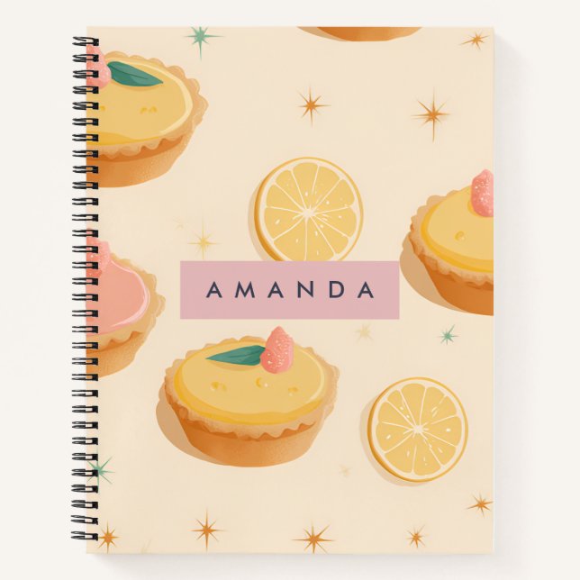 Personalised Kawaii Lemon Tart Pattern Notebook (Front)