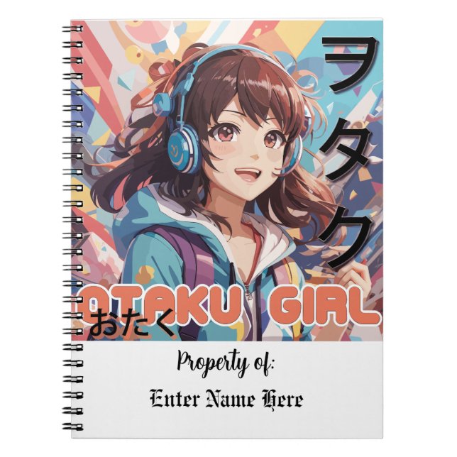 Personalised Kawaii Otaku Girl Anime Notebook (Front)