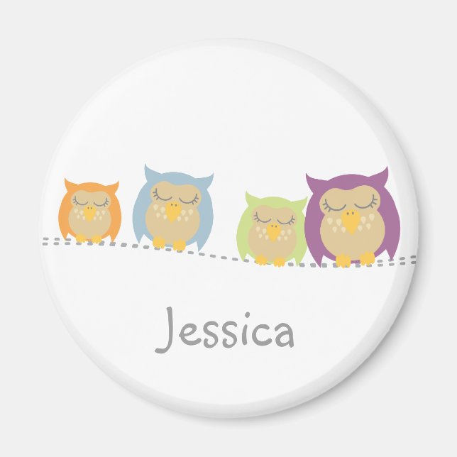 Personalised Kawaii Owls Magnet (Front)