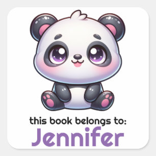 Personalised Kawaii Panda Bookplate Square Sticker