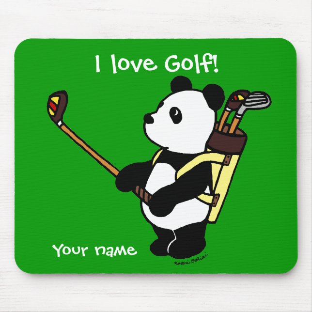 Personalised Kawaii Panda Golfer Mouse Mat (Front)
