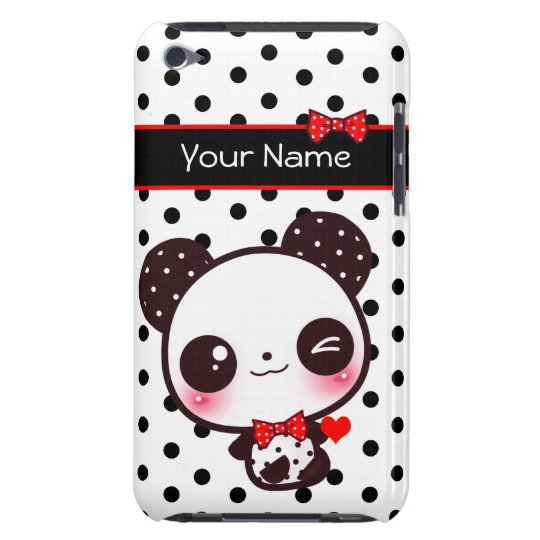 Personalised Kawaii panda on black polka dots iPod Touch Case-Mate Case