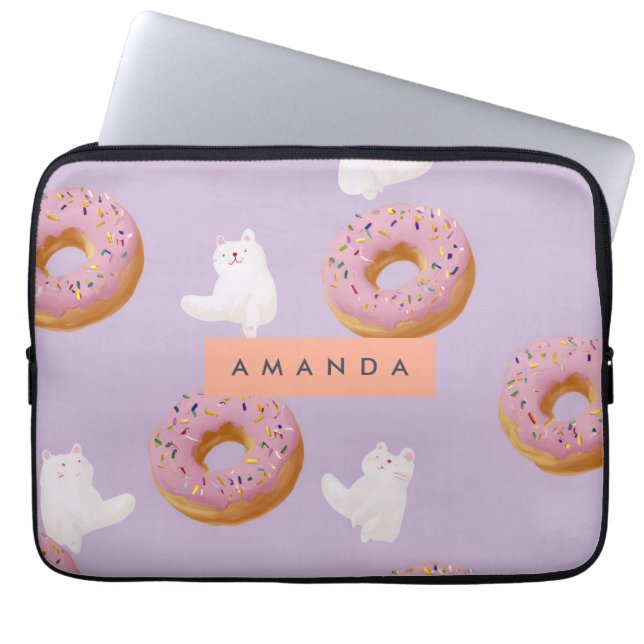 Personalised Kawaii Pastel Doughnuts Pattern Laptop Sleeve (Front)