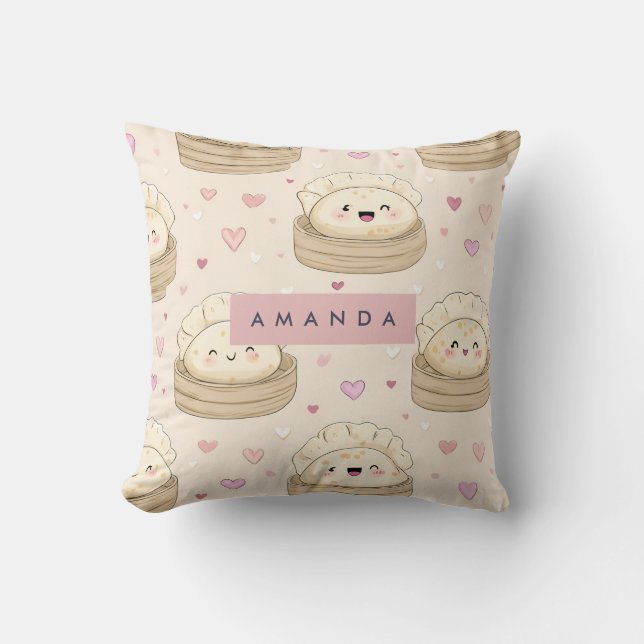 Personalised Kawaii Pastel Dumpling Pattern Cushion (Front)