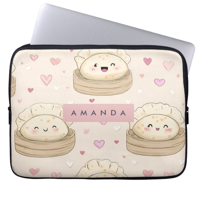 Personalised Kawaii Pastel Dumpling Pattern Laptop Sleeve (Front)