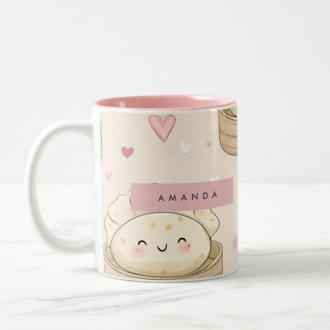 Personalised Kawaii Pastel Dumpling Pattern Two-Tone Coffee Mug (Left)