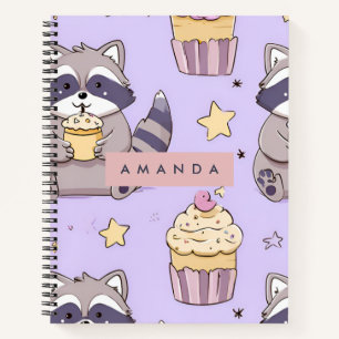 Personalised Kawaii Raccoons with Cupcakes Pattern Notebook