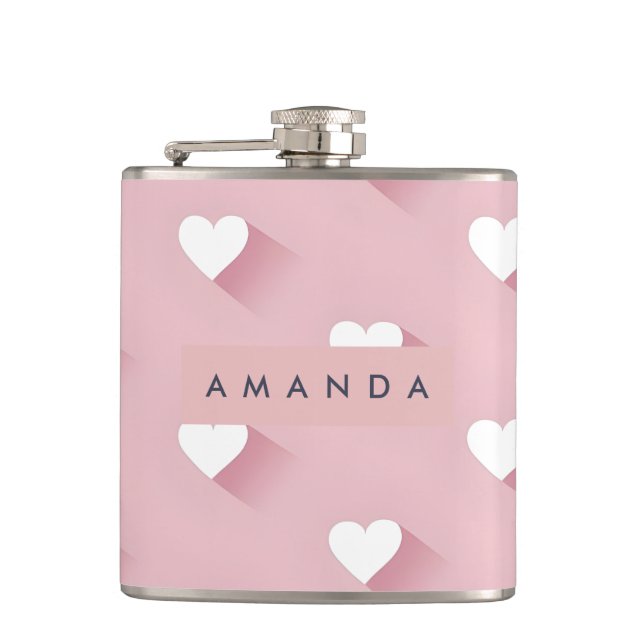 Personalised Kawaii Soft Pink Heart  Hip Flask (Front)