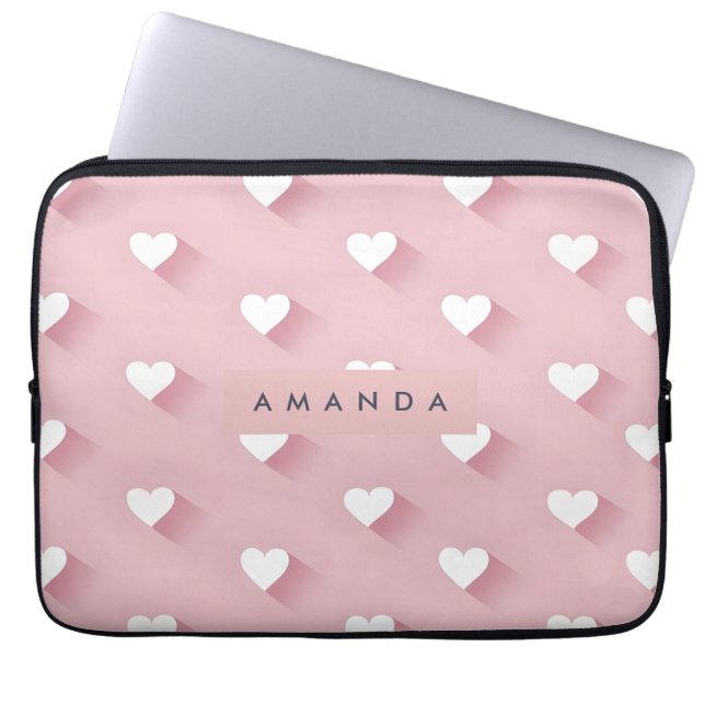 Personalised Kawaii Soft Pink Heart  Laptop Sleeve (Front)