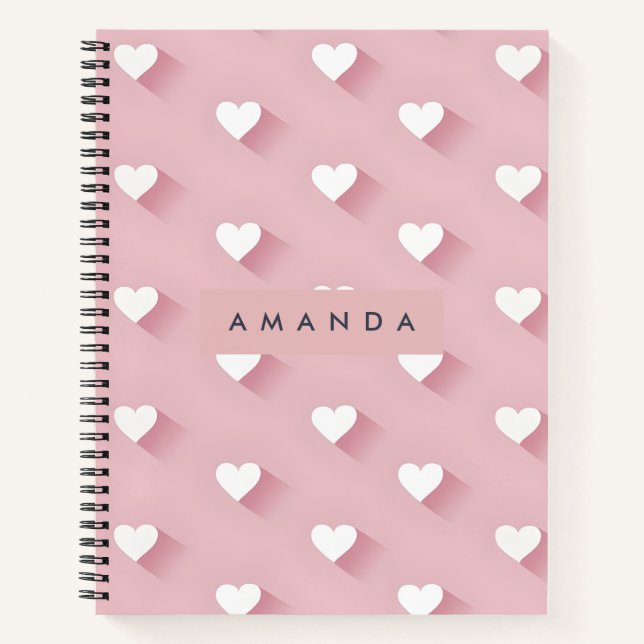 Personalised Kawaii Soft Pink Heart  Notebook (Front)
