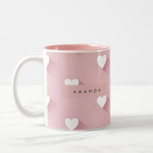 Personalised Kawaii Soft Pink Heart  Two-Tone Coffee Mug