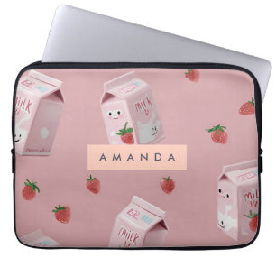 Personalised Kawaii Strawberry Milk Pattern Laptop Sleeve