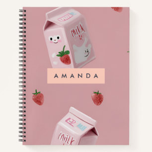 Personalised Kawaii Strawberry Milk Pattern Notebook