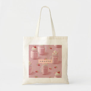 Personalised Kawaii Strawberry Milkshake Pattern Tote Bag