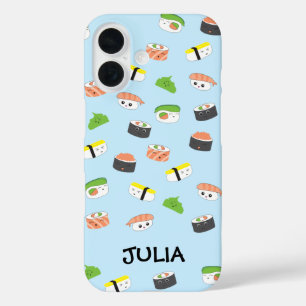 Personalised Kawaii, sushi illustration blue cute iPhone 16 Case
