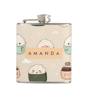 Personalised Kawaii Sushi Japanese Food Pattern Hip Flask