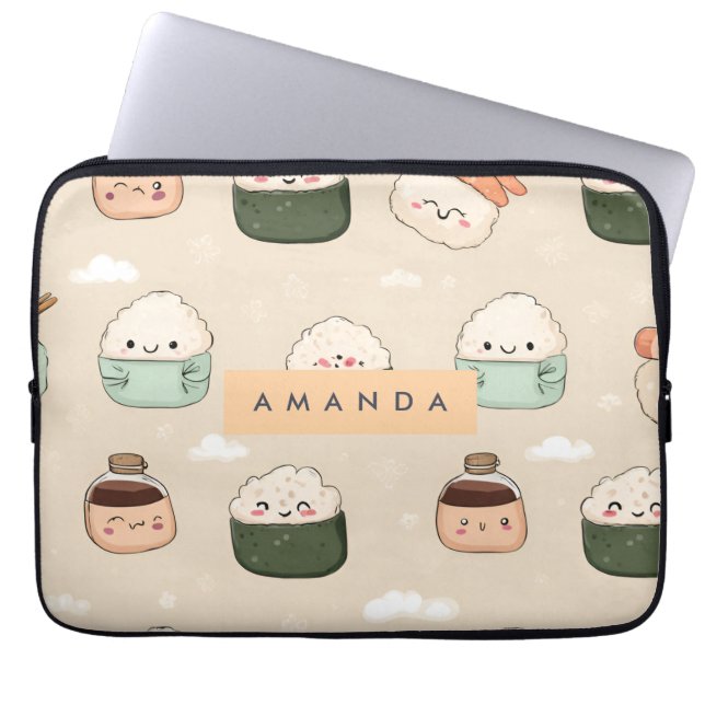 Personalised Kawaii Sushi Japanese Food Pattern Laptop Sleeve (Front)