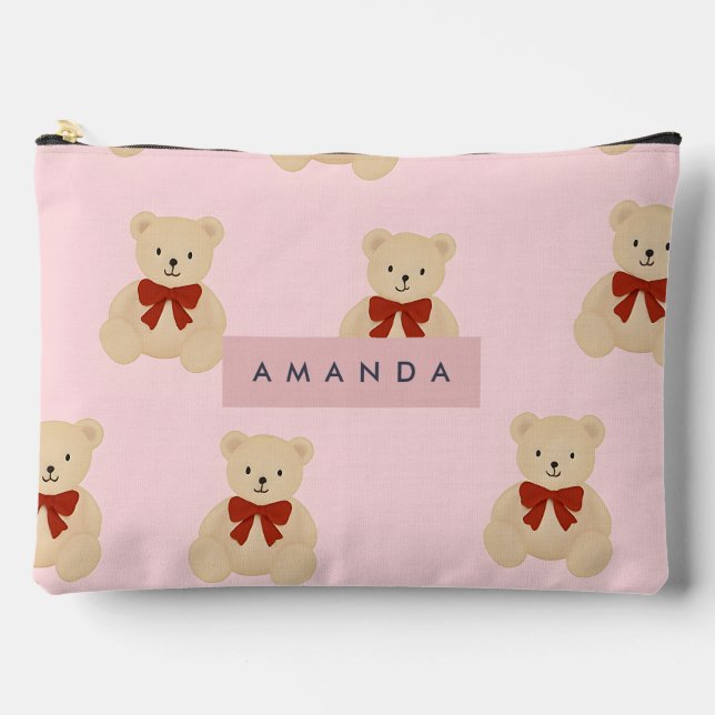 Personalised Kawaii Teddy Bear Pattern Accessory Pouch (Front)