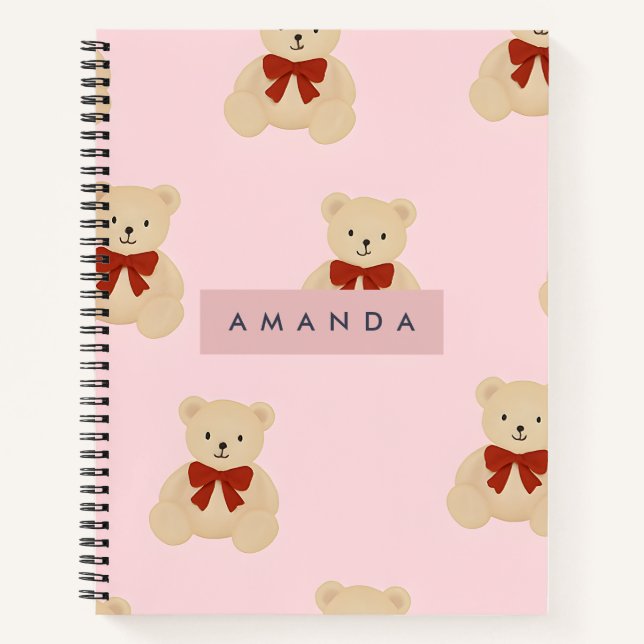 Personalised Kawaii Teddy Bear Pattern Notebook (Front)