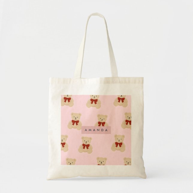 Personalised Kawaii Teddy Bear Pattern Tote Bag (Front)
