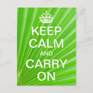 Personalised KEEP CALM and CARRY ON - green palm Postcard