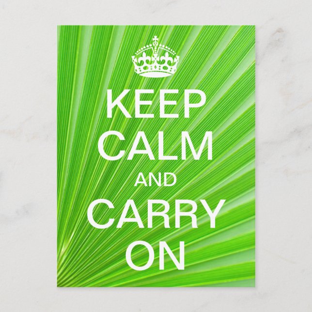 Personalised KEEP CALM and CARRY ON - green palm Postcard (Front)