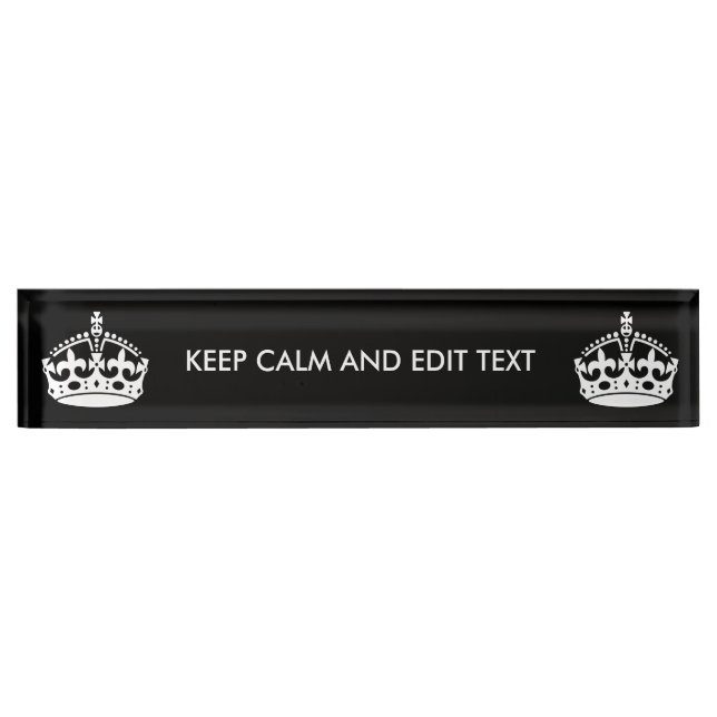 Personalised KEEP CALM AND Edit Text on Black Nameplate (Front)