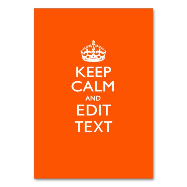 Personalised KEEP CALM AND Edit Text on Orange Table Number (Front)