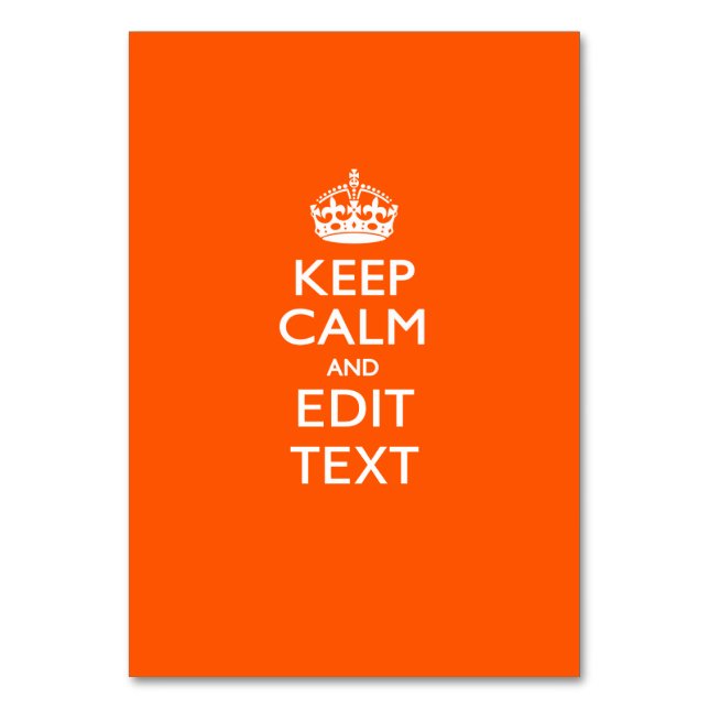 Personalised KEEP CALM AND Edit Text on Orange Table Number (Front)