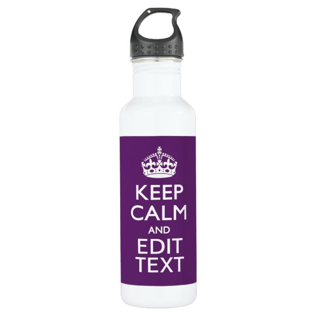 Personalised KEEP CALM AND Edit Text on Purple 710 Ml Water Bottle (Front)
