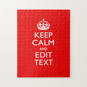 Personalised Keep Calm And Edit Text Red Decor Jigsaw Puzzle