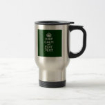 Personalised Keep Calm And Have Your Text on Green Travel Mug<br><div class="desc">A personalised green accent Keep Calm and Carry On style saying on a custom gift. Humourous or whimsical try on your creative words on the two editable lines of text. Remember to use CAPITAL letters for best results. Embroidery designs are available in a wide selection of popular colour options. Use...</div>