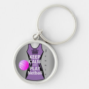 Personalised Keep Calm and Play Netball Design Key Ring