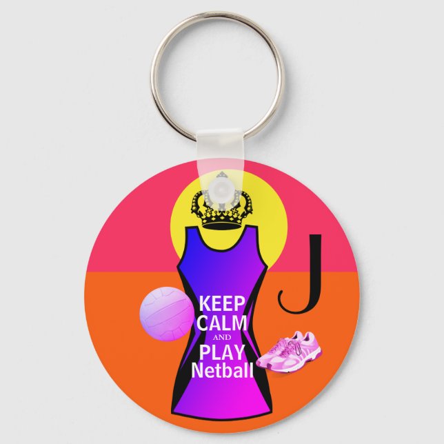 Personalised Keep Calm and Play Netball Key Ring (Front)
