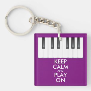Personalised KEEP CALM and PLAY ON -Keyboard piano Key Ring