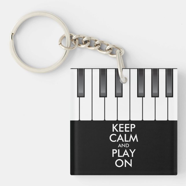 Personalised KEEP CALM and PLAY ON -Keyboard piano Key Ring (Front)
