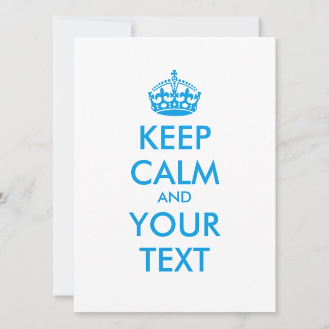 Personalised KEEP CALM and YOUR TEXT - blue words (Front)