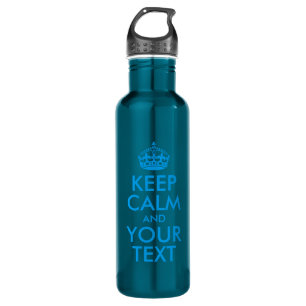 Personalised KEEP CALM and YOUR TEXT - blue words 710 Ml Water Bottle