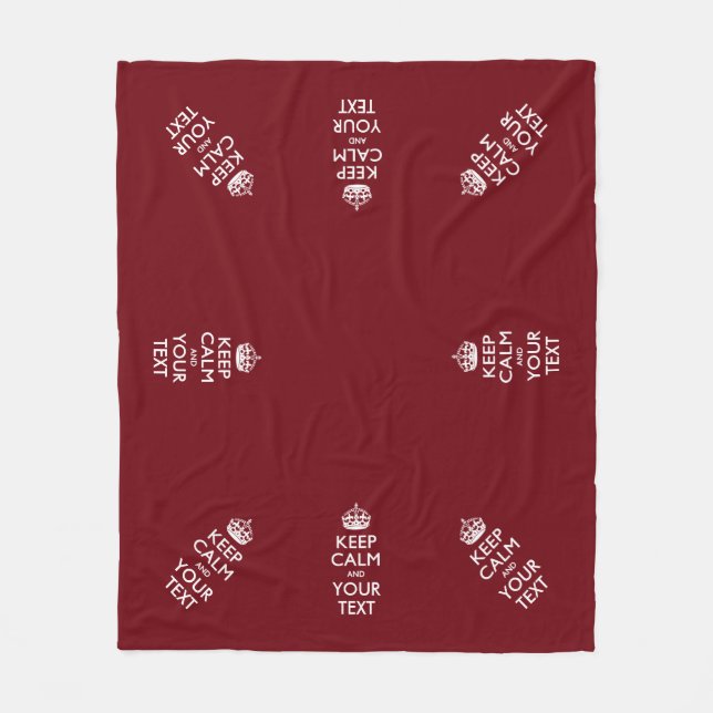 Personalised Keep Calm And Your Text Burgundy Fleece Blanket (Front)