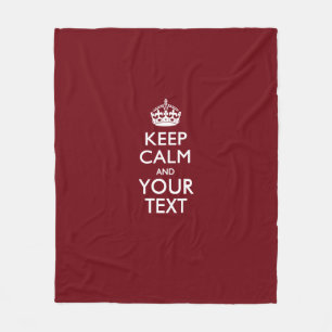 Personalised Keep Calm And Your Text Burgundy Fleece Blanket